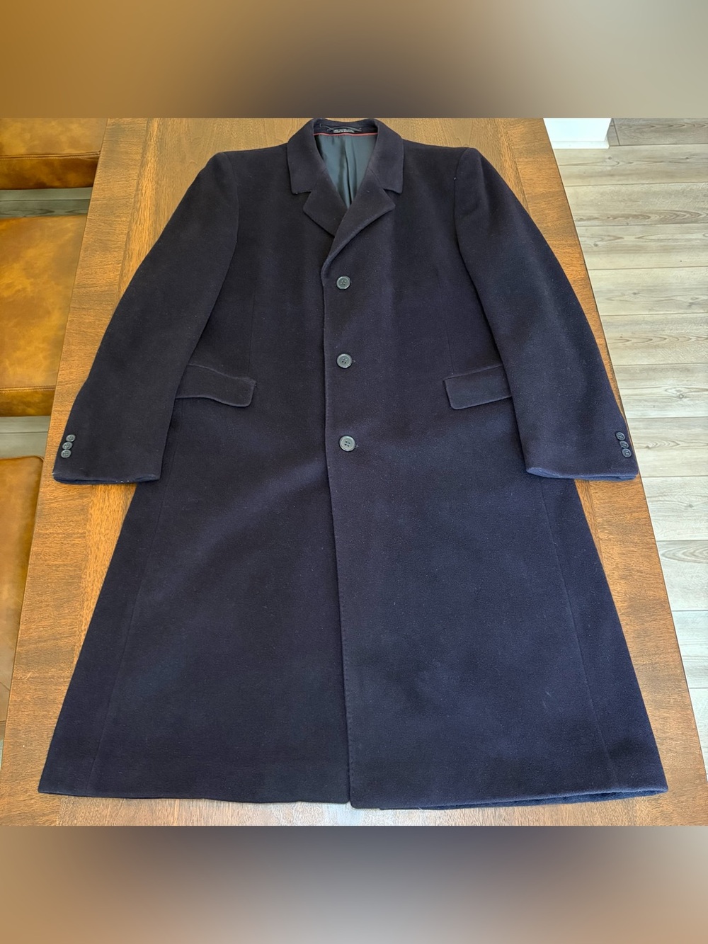 Vtg Teller Cashmere Coat Mens 44 L Black Long Overcoat Wool Blend Hungary